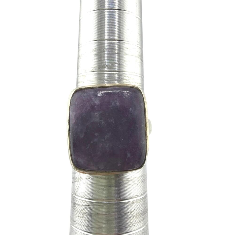 Square Purple Lepidolite Sterling Silver Ring Artisan Statement Jewelry 6.5